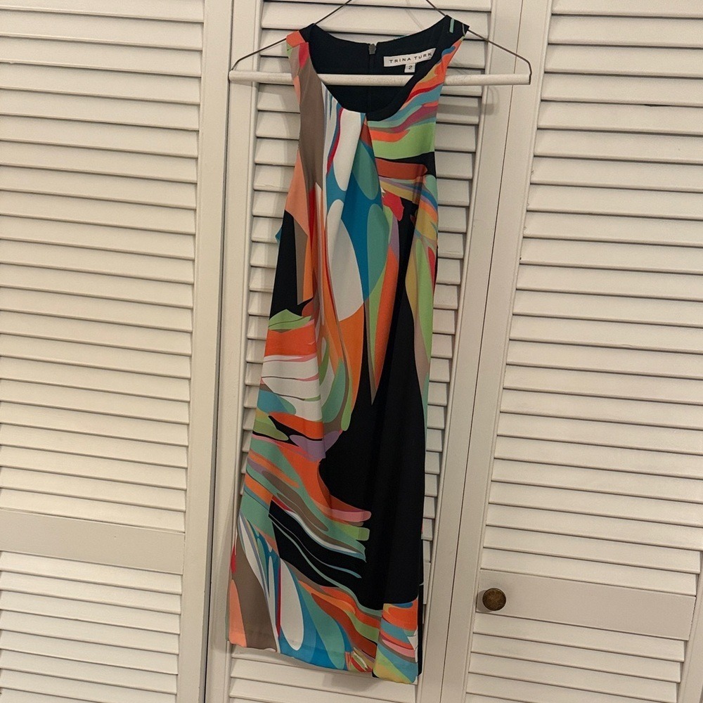 Trina Turk Mod Multicolor Abstract Sleeveless Dress Black Blue Size 2